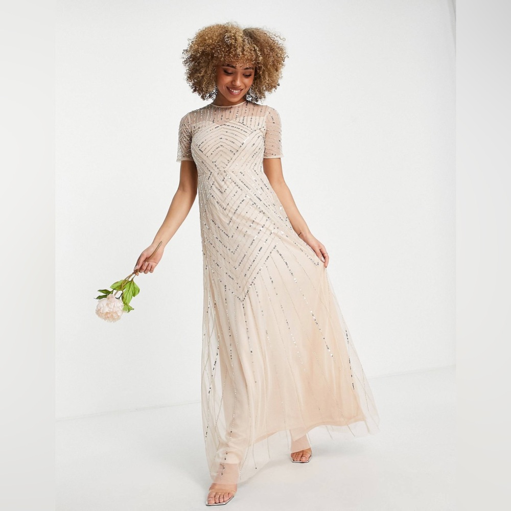 Frock and Frill sequined bridesmaid maxi dress blush NWT